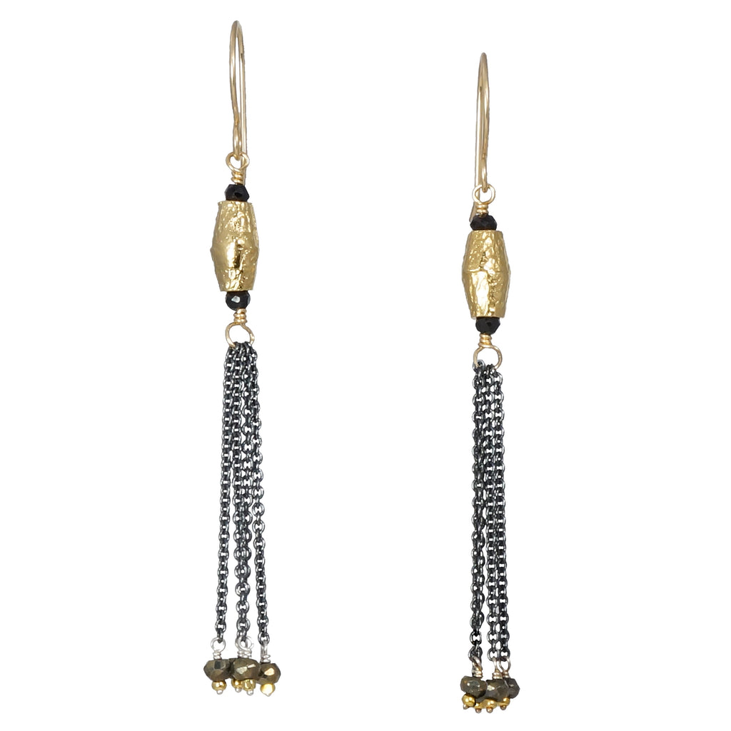 Spinel and Gold Tassel Earrings