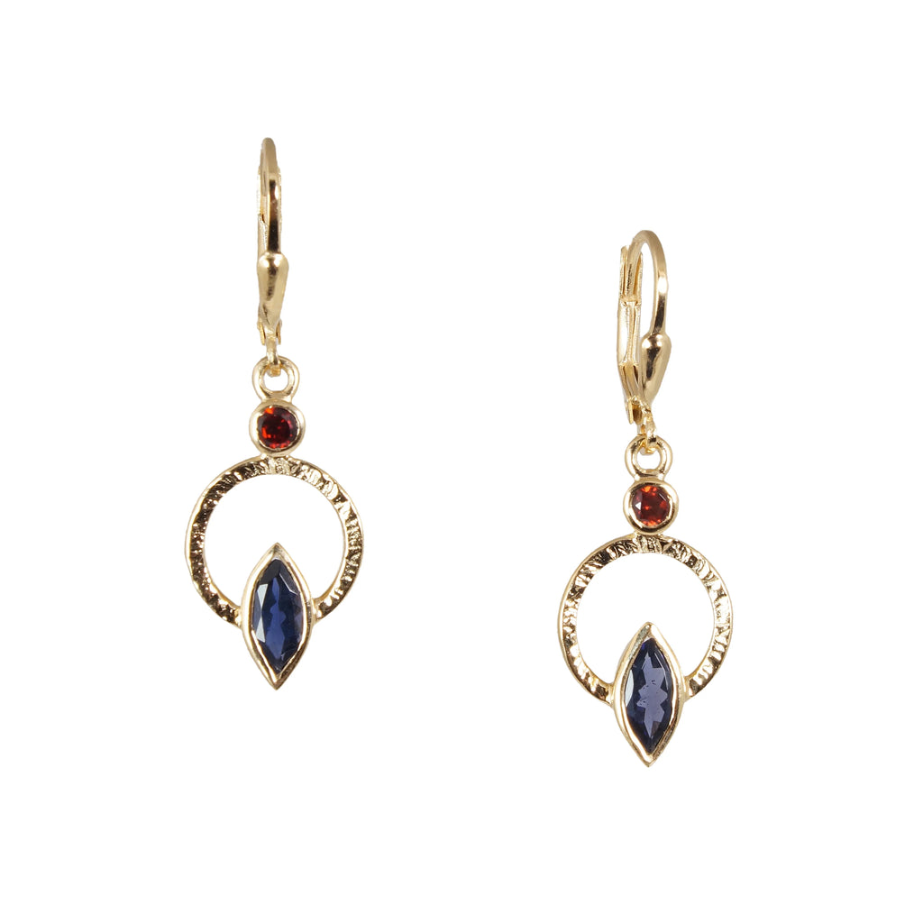 The Q Earring - Garnet and Iolite