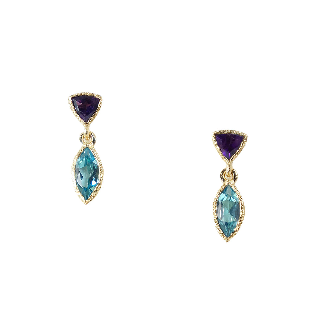 18k Vermeil Tiny Petal Blue Topaz with Amethyst