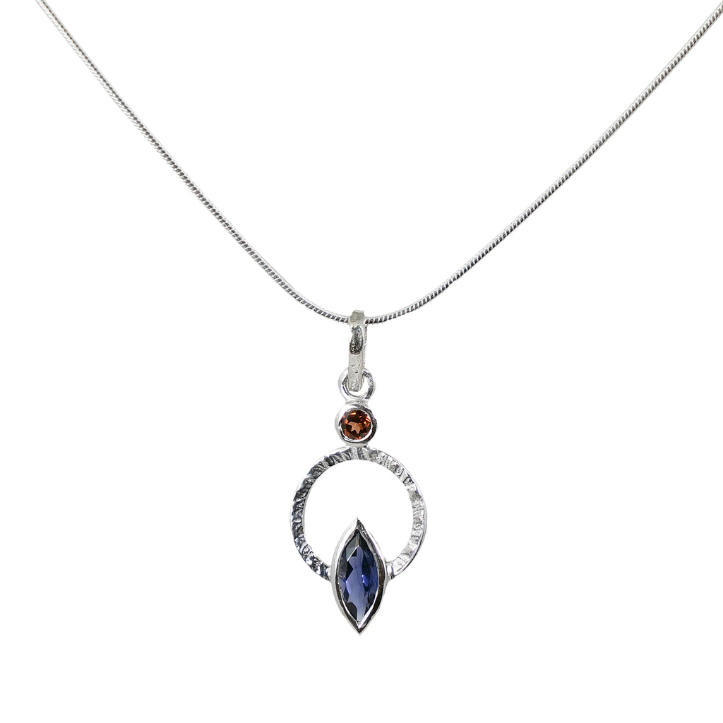 Q Necklace - Iolite with Garnet