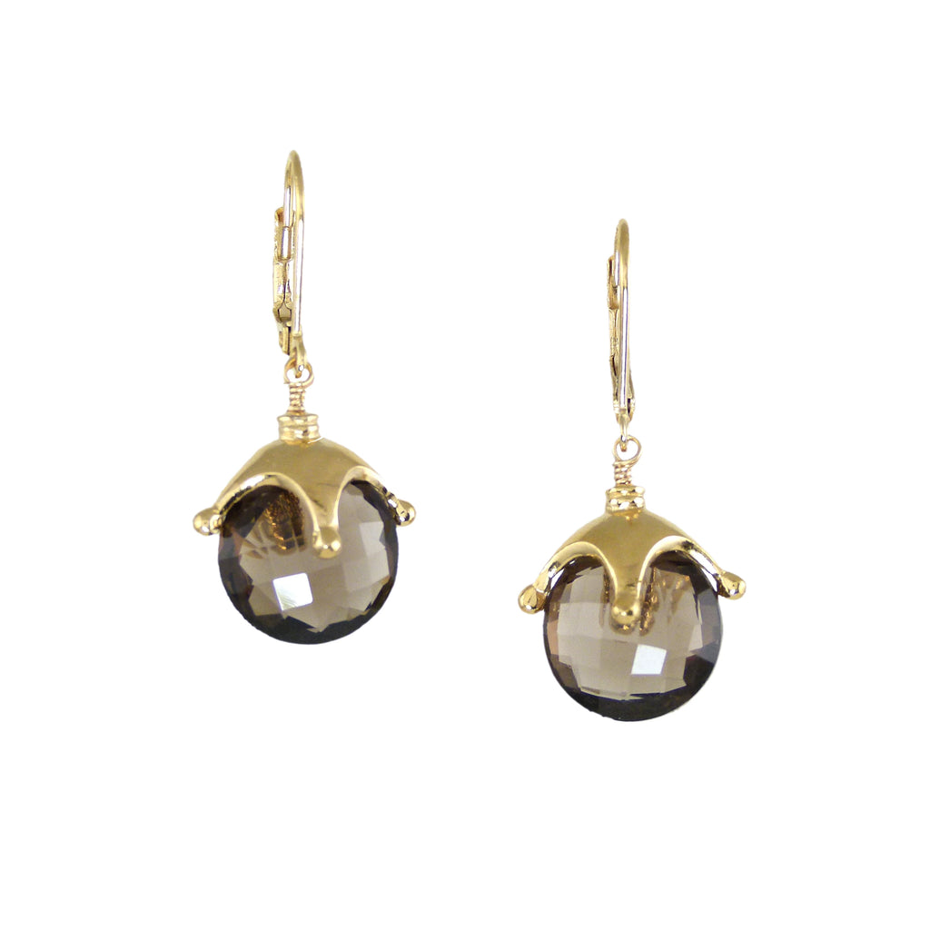 Smokey Quartz Jester Cap Earrings