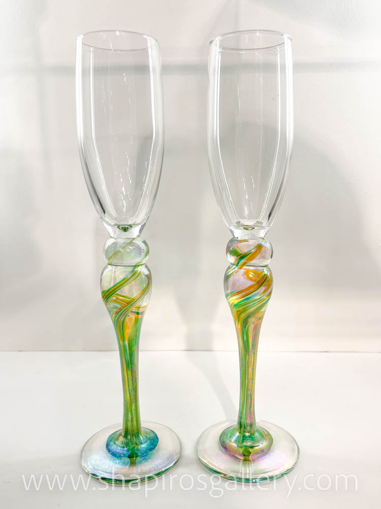 RorAem Champagne Flutes - Hand Blown Champagne Glasses Set of 2