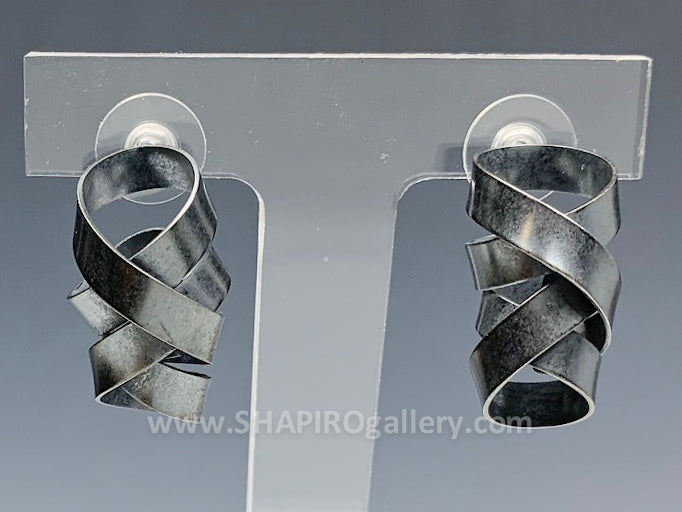 Oxidized Sterling Silver Ribbon Earrings