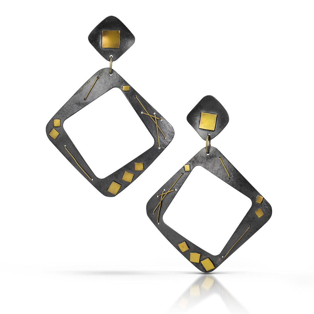 Oxidized Interwoven Square Hoop Earrings