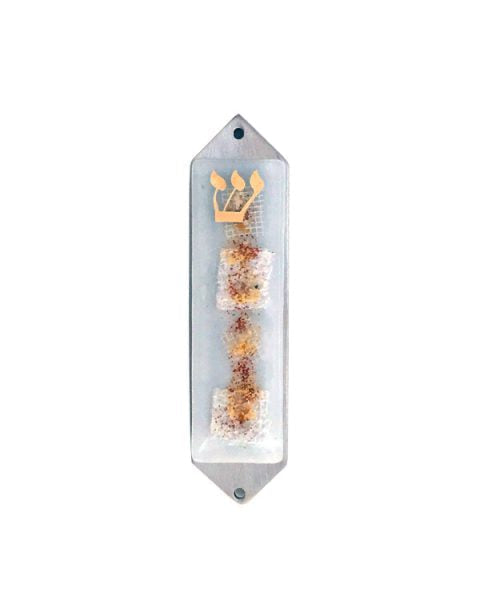 White Collage Mezuzah