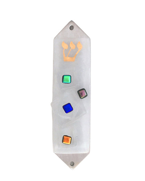 White Geometric Mezuzah