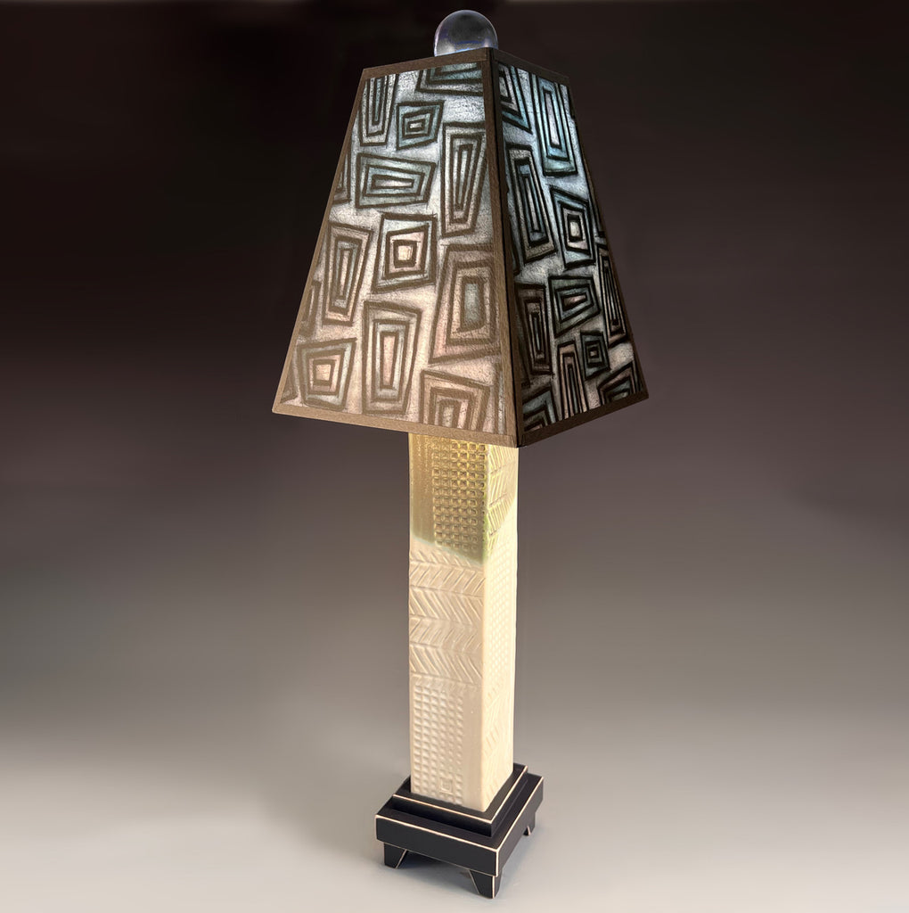 Gray Funky Rectangles - White Base Table Lamp