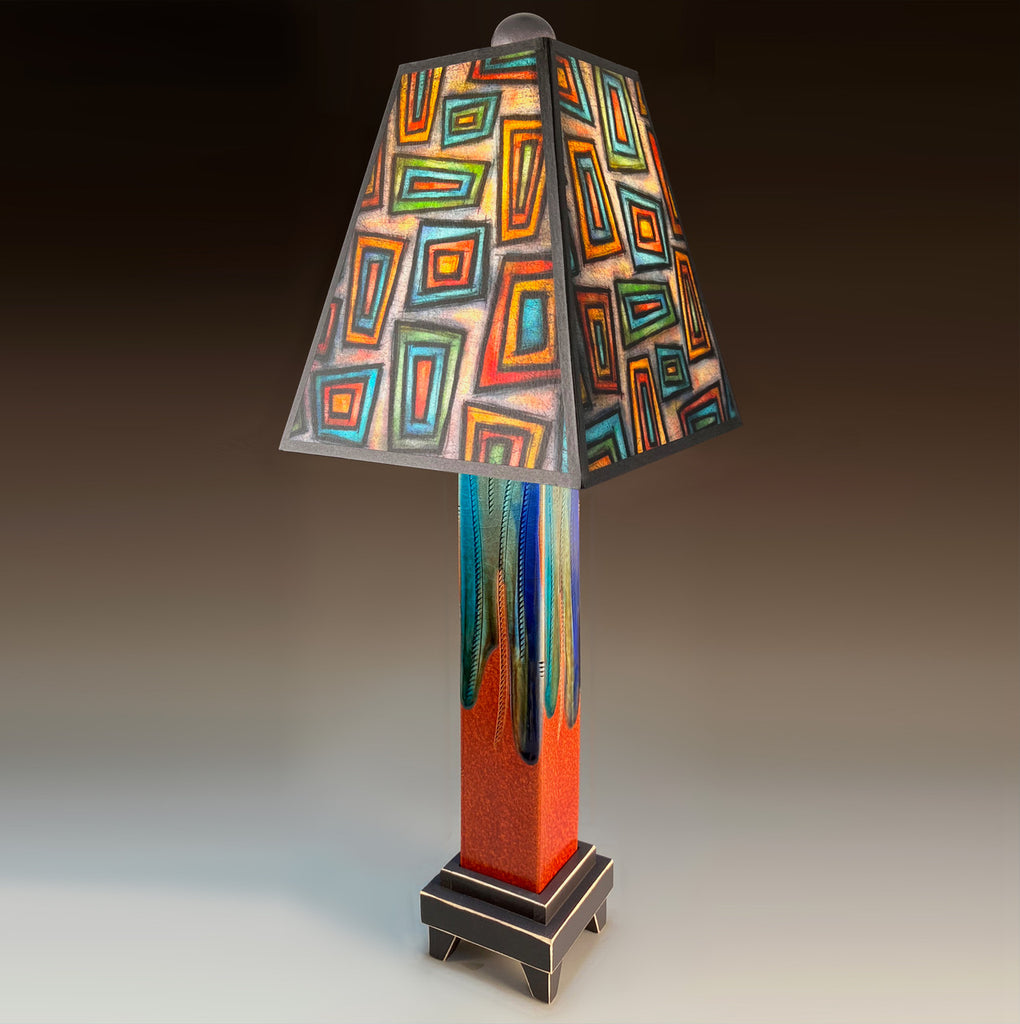 Funky Rectangles - Straight Red Base Table Lamp