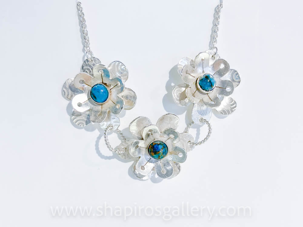 Echinacea 3-Flower Turquoise Necklace