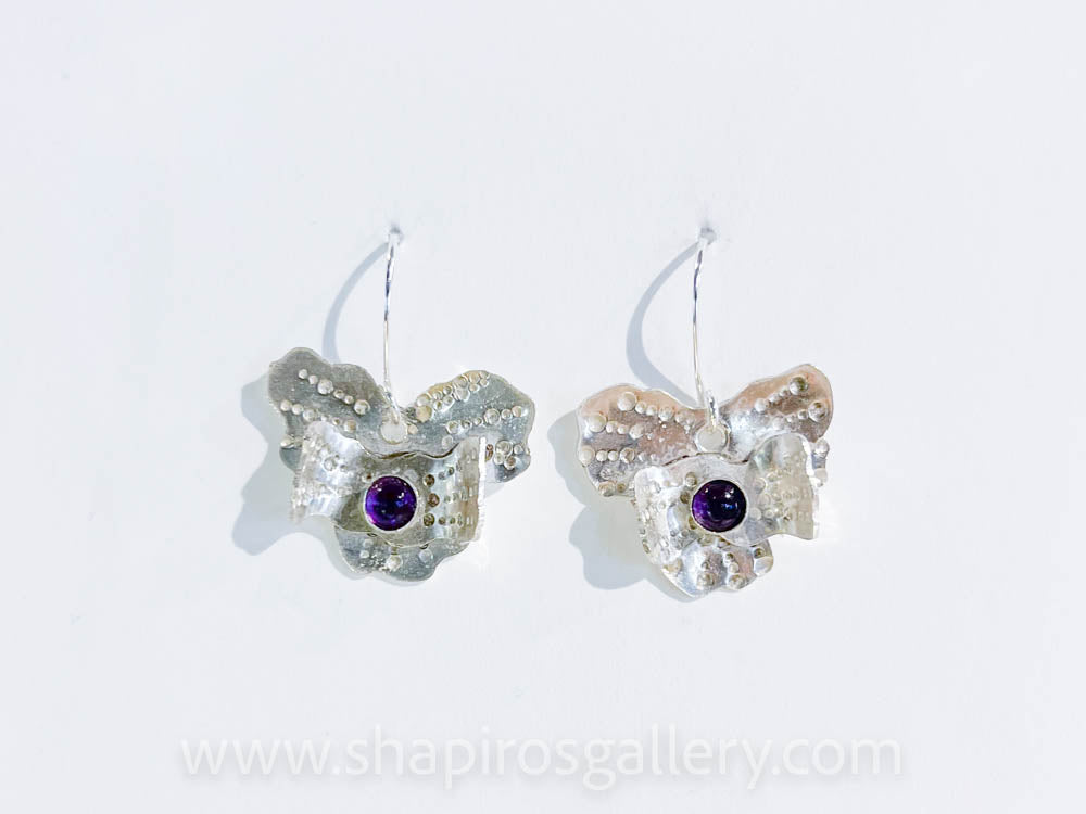 Amethyst Pansy Flower Earrings