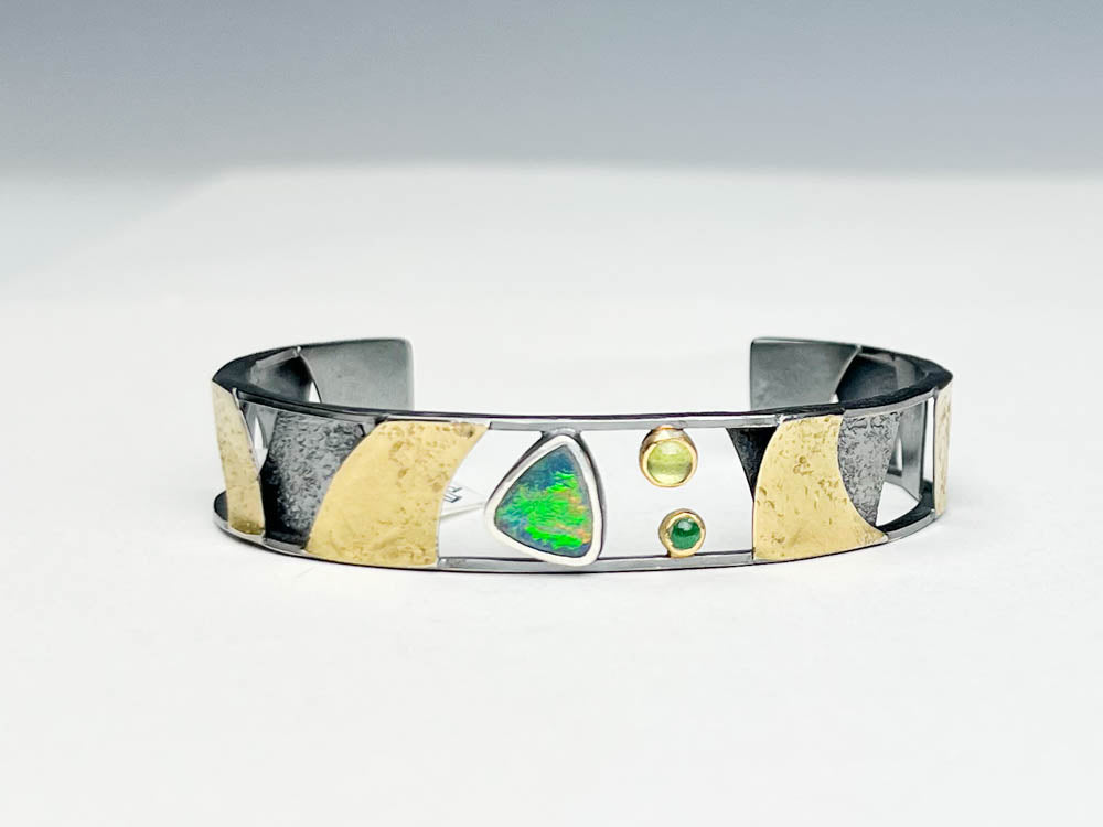 Boulder Opal, Peridot and Emerald Cuff Bracelet