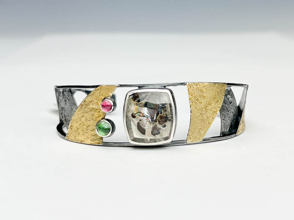 Brazilian Quartz and Tourmaline Cuff Bracelet